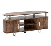 Meuble banc TV design contemporain 2 portes niche centrale étagère grand plateau chromé effet bois Marron G