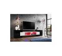 Meuble Banc TV - Komodee - Merano - LED RGB - Blanc Noir - Brillant