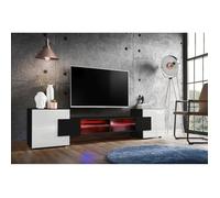 Meuble Banc TV Merano Komodee - LED RGB - Noir & Blanc - Version 2 - L230cm x H53cm x P35cm
