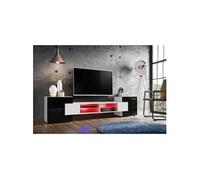 Meuble Banc TV Merano Version 2 Komodee - avec eclairage LED RGB - Blanc et Noir - 230 x 53 x 35 cm