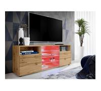 Meuble Banc TV Urbino Komodee - LED RGB - Bois Naturel Mat et Bois Naturel - Facades en Mat - 140 x 53 x 35 cm