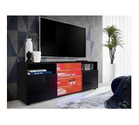 Meuble Banc TV Urbino Komodee - LED RGB - Noir Brillant et Noir - Facades en Brillant - 140 x 53 x 35 cm