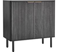 Meuble bar à café, table bar à café cannelée du milieu du siècle avec rangement à 2 niveaux, buffet avec porte coulissante, buffet d'appoint pour salon, entrée, 80 x 37,5 x 80 cm, noir