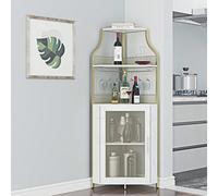 Meuble bar à vin d'angle avec casier à vin amovible, meuble bar avec porte-verres, petit buffet et meuble buffet avec porte grillagée Dimensions : 47 cm L x 32 cm P x 154 cm H. Cette cave à vin est fa