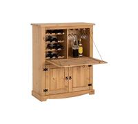 Meuble bar à vin TEQUILA armoire comptoir avec range bouteilles et range verres, bahut de style mexicain en pin massif teinté/ciré Finition cirée/coloris antique G