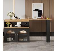 Meuble bar avec plateau coulissant, étagères de rangement et pied pivotant, réglable en hauteur, en métal noir