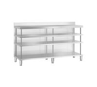 Meuble bar comptoir - inox - 200 x 60 x 115 cm - 4 étagères - dosseret - Royal Catering