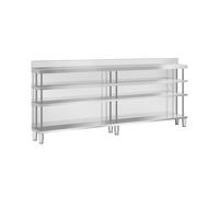 Meuble bar comptoir - inox - 250 x 30 x 115 cm - 4 étagères - dosseret - Royal Catering