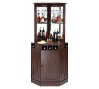 Meuble bar d'angle industriel, table à vin pour spiritueux et verres, buffet avec porte-verres, meuble bar de style rustique en bois pour salon, bar d'intérieur, noyer noir