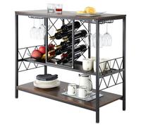 Meuble-bar industriel de 102 cm, table à vin pour spiritueux et verres, buffet avec porte-verres et casier à bouteilles, meuble-bar de style rustique en bois, à poser, pour salon ou bar à domicile