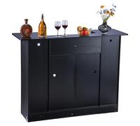 Meuble bar pour la maison, armoire-table bar à vin avec 4 niveaux, comprenant un tiroir de rangement, des étagères, un porte-verres à vin, un porte-bouteilles, un éclairage LED, et fabriqué en bois et