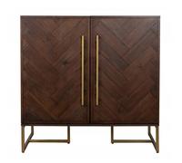 Meuble Bar Vinothèque Class Bahut de Rangement Dutchbone Design Industriel Vintage en Acier et Acacia 50x100x100cm 100 Laiton Doré