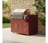 Meuble barbecue gaz 4 brûleurs et rôtissoire cuisine extérieure brique - Oviala Memphis
