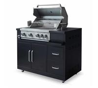 Meuble barbecue gaz 4 brûleurs et rôtissoire pour cuisine extérieure Memphis - Oviala