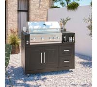 Meuble barbecue gaz 4 brûleurs et rôtissoire pour cuisine extérieure - Oviala Memphis
