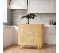 Meuble bas 1 porte MDF finition naturelle et cannage doré H63 x L60 x P40 cm