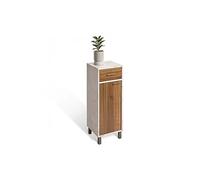 Meuble bas avec tiroir et porte fermeture soft close, coloris marron/blanc - Longueur 32 x Profondeur 30 x Hauteur 78 cm - -