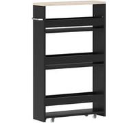 Meuble bas colonne rangement salle de bain à roulettes 3 niveaux dim. 48L x 15l x 80H cm MDF panneaux noir aspect chêne clair Noir G