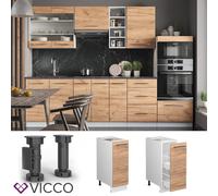Vicco Meuble de Cuisine Fame-Line, Chêne doré, 30cm | 1 porte coulissante · Sans plan de travail · Pieds réglables en hauteur · Poignées en métal