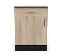 Meuble Bas Cuisine Avec Plan de Travail, 1 Porte & 1 Tiroir - ORIGAN - Fabriqué en France - L 40 x P 60 x H 85