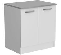 Meuble bas cuisine - OSLO - 2 portes - Blanc - L 80 x P 60 x H 86 cm