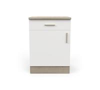 Meuble bas de cuisine 1 porte + 1 tiroir coloris chene kronberg, blanc - Longueur 60 x Hauteur 85 x Profondeur 60 cm --