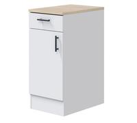 Meuble bas de cuisine avec plan de travail , 1 porte + 1 tiroir coloris blanc brillant /chêne canadien