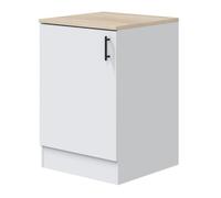Meuble bas de cuisine avec plan de travail , 1 porte coloris blanc brillant /chêne canadien
