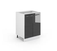 Vicco Meuble Bas de Cuisine Fame-Line, Anthracite Haute Brillance, 60cm | Façade en MDF · Sans plan de travail · Pieds réglables en hauteur · Poignées en métal · Fermeture douce