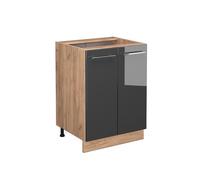 Vicco Meuble Bas de Cuisine Fame-Line, Anthracite Haute Brillance, 60cm | Façade en MDF · Sans plan de travail · Pieds réglables en hauteur · Poignées en métal · Fermeture douce