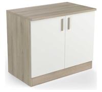 Meuble Bas De Cuisine Modulable 2 Portes - Cuisine Complete ‟ORIGAN” - Coloris Blanc Mat & Chêne - 100 x 30 x 70 cm