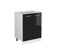 Meuble bas de cuisine R-Line, 60cm sans PT, Noir Haute brillance/Blanc, Vicco 41089
