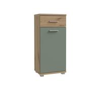 Forte Meuble Bas de Salle de Bain CHAMP Décor Chêne et Vert Sauge - 1 Porte, 1 Tiroir, 1 Tablette - Configuration Droite/Gauche - L 40.2 x P 28.9 x H 87.6 cm