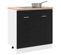 Meuble bas d'évier en bois ingénieré - WIENS - 80x46x81,5 cm - Chêne noir - Grand espace de rangement