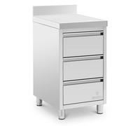 Meuble bas en inox - 50 x 60 cm - 186 kg - 3 tiroirs - avec dosseret - Royal Catering
