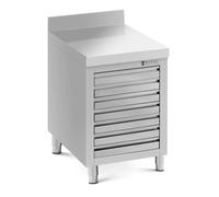 Meuble bas en inox - 50 x 70 cm - 185 kg - 7 tiroirs pour pâtons de pizza - avec dosseret - Royal Catering