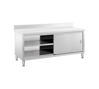 Royal Catering RCSSCB-200X70-E-B Meuble Bas en INOX Plan De Travail Cuisine Armoire avec Portes Coulissantes Adossé avec Dosseret (Capacité de 600 kg, Acier Inoxydable, 1 Tablette)