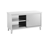 Royal Catering Meuble Bas en INOX Plan De Travail Professionnel Cuisine Armoire Basse RCSSCB-150x60-E (Capacité 600 kg, 150 x 60 x 85 cm, 2 Portes Coulissantes, Pieds Réglables, Acier Inoxydable)