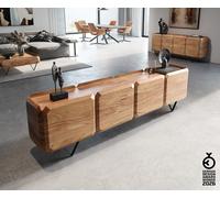 Meuble-bas Kiano 220 cm Acacia Nature 4 Portes Pied en V Noir Séparateur de pièce