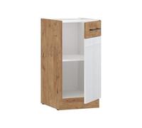 Meuble bas Mélaminé chene Lancelot et brillant 40 cm 1 porte battante Plan de