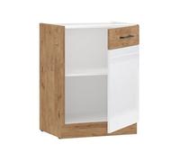 Meuble bas Mélaminé chene Lancelot et brillant 60 cm 1 porte battante Plan de