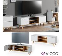 Meuble bas Nautica, meuble TV, buffet bas scandinave, blanc, chêne Vicco