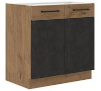 Meuble bas ROCK - Mélaminé - Chene Lancelot et gris matera - L 80 x H82 cm