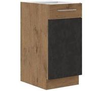 Meuble bas ROCK - Mélaminé décor chêne lancelot et gris matera - 1 porte - L40 x H82 cm Gris G