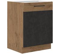 Meuble bas ROCK - Mélaminé décor chêne lancelot et gris matera - 1 porte - L60 x H82 cm