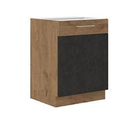 Meuble bas ROCK - Mélaminé décor chêne lancelot et gris matera - 1 porte - L60 x H82 cm