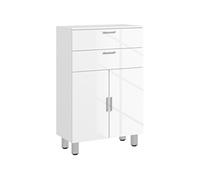 Meuble bas salle de bain façade blanc laqué 2 portes 2 étagères 2 tiroirs