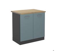 Meuble bas sous-évier R-Line, 80cm, PT Chêne, Bleu-gris/Anthracite, Vicco 47013