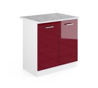 Meuble bas sous-évier R-Line, 80cm, PT Marbre, Rouge brillant/Blanc, Vicco 30478