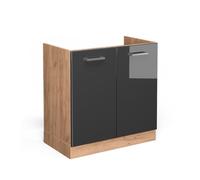 Vicco Meuble Bas sous-évier R-Line, Anthracite Haute Brillance, 80cm | 2 Portes · Sans plan de travail · Pieds réglables en hauteur · Grand espace intérieur ✓ · Librement combinable